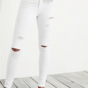 Hollister Classic Stretch High Rise Distressed Super Skinny White Jeans